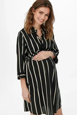 Only Maternity Vestido curto camiseiro às riscas maternity preto Clearance