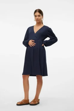 Mamalicious Vestido curto de manga comprida para maternity e amamentação azul Online