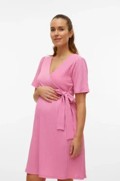 Mamalicious Vestido curto de manga curta maternity e lactância rosa Clearance