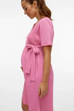 Mamalicious Vestido curto de manga curta maternity e lactância rosa Clearance