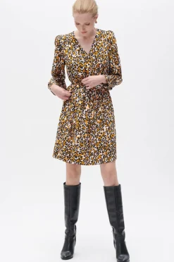 Caroll Vestido curto estampado leopardo Castanho Fashion