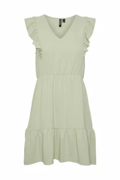 Pieces Vestido curto sem mangas detalhe folho Fashion