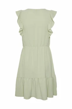 Pieces Vestido curto sem mangas detalhe folho Fashion