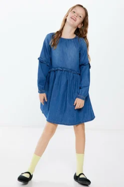 Springfield Kids Vestido denim folhos menina azul Sale