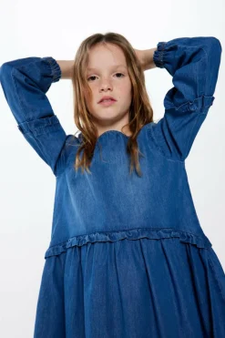 Springfield Kids Vestido denim folhos menina azul Sale
