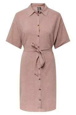 Pieces Vestido midi camiseiro com linho rosa Clearance