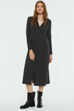 System Action Vestido midi canelado com gola polo New