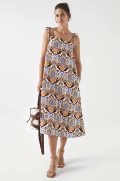 Salsa Jeans Vestido midi impresso com linho Tostado Hot