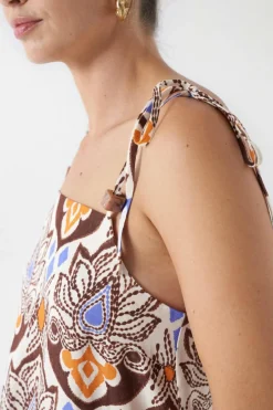 Salsa Jeans Vestido midi impresso com linho Tostado Hot
