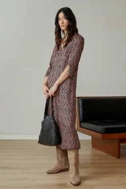 System Action Vestido midi manga francesa com geométrica estampado Hot