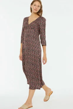 System Action Vestido midi manga francesa com geométrica estampado Hot