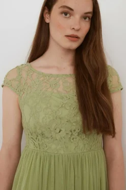 Vila Vestido por curto de tule e renda Verde Discount