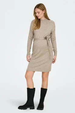 Only Maternity Vestido pré-mamã em malha com gola alta e cinto bege Sale