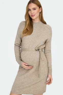 Only Maternity Vestido pré-mamã em malha com gola alta e cinto bege Sale